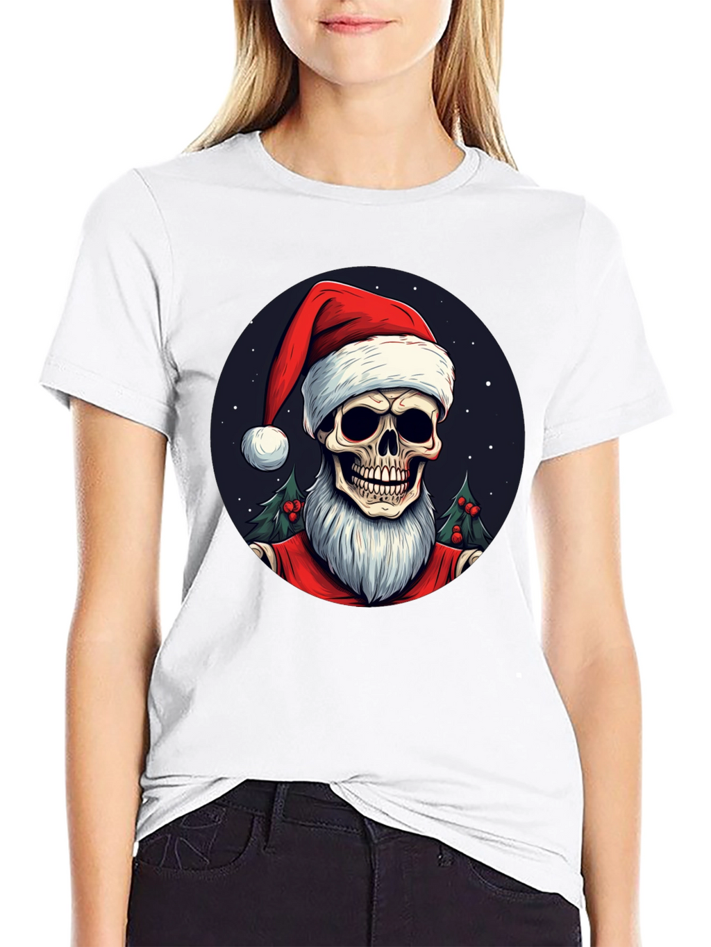 Skull Santa Graphic Tee - Holiday Humor