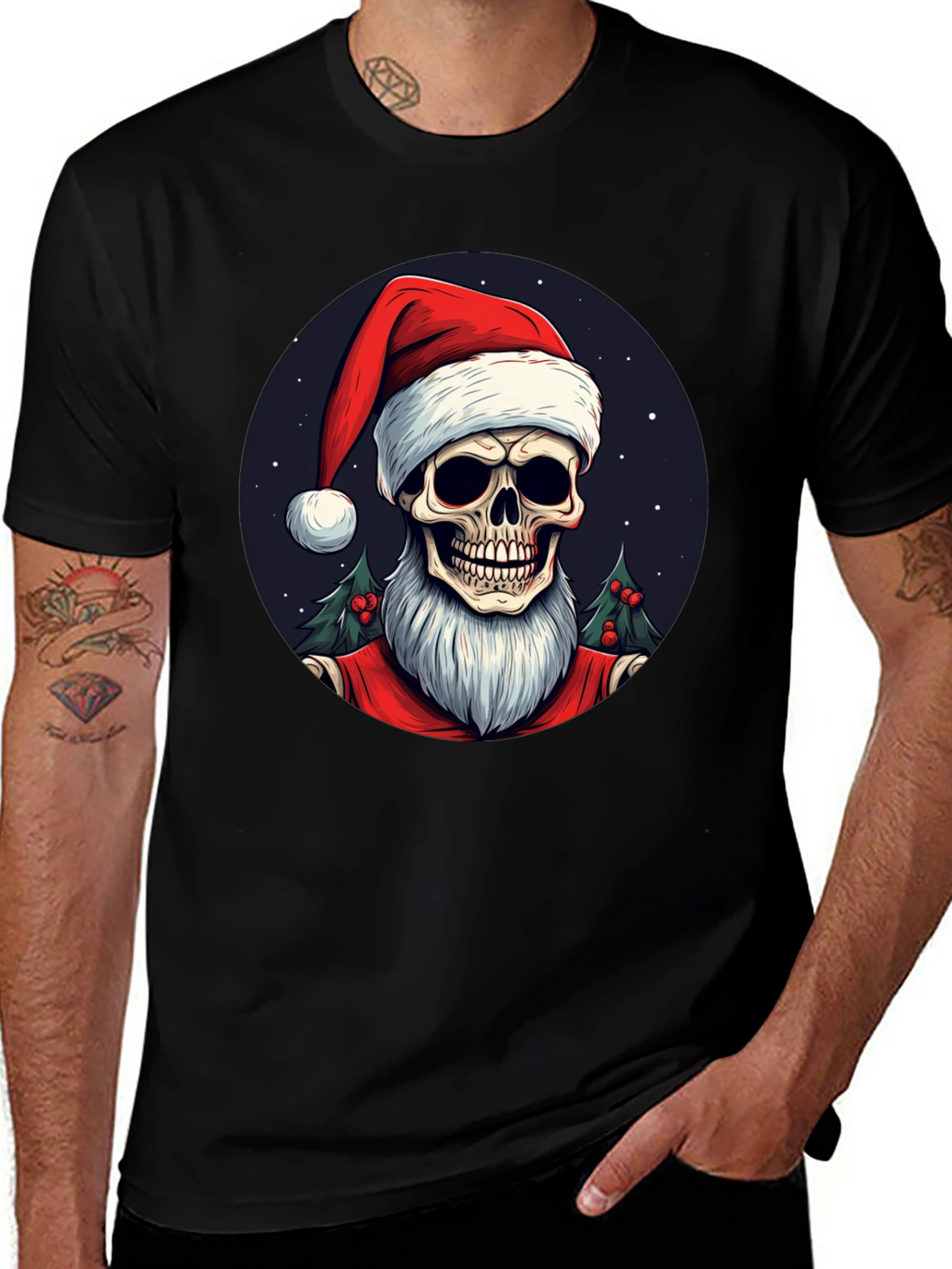 Skull Santa Graphic Tee - Holiday Humor