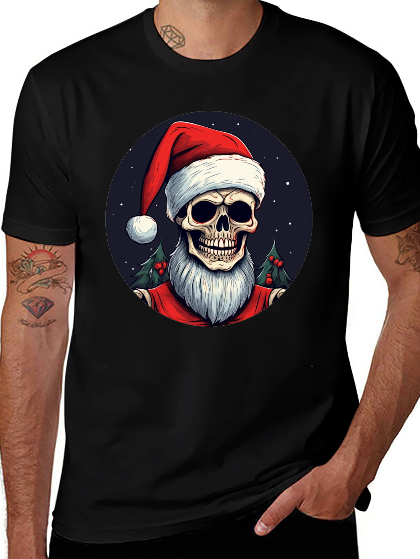 Skull Santa Graphic Tee - Holiday Humor