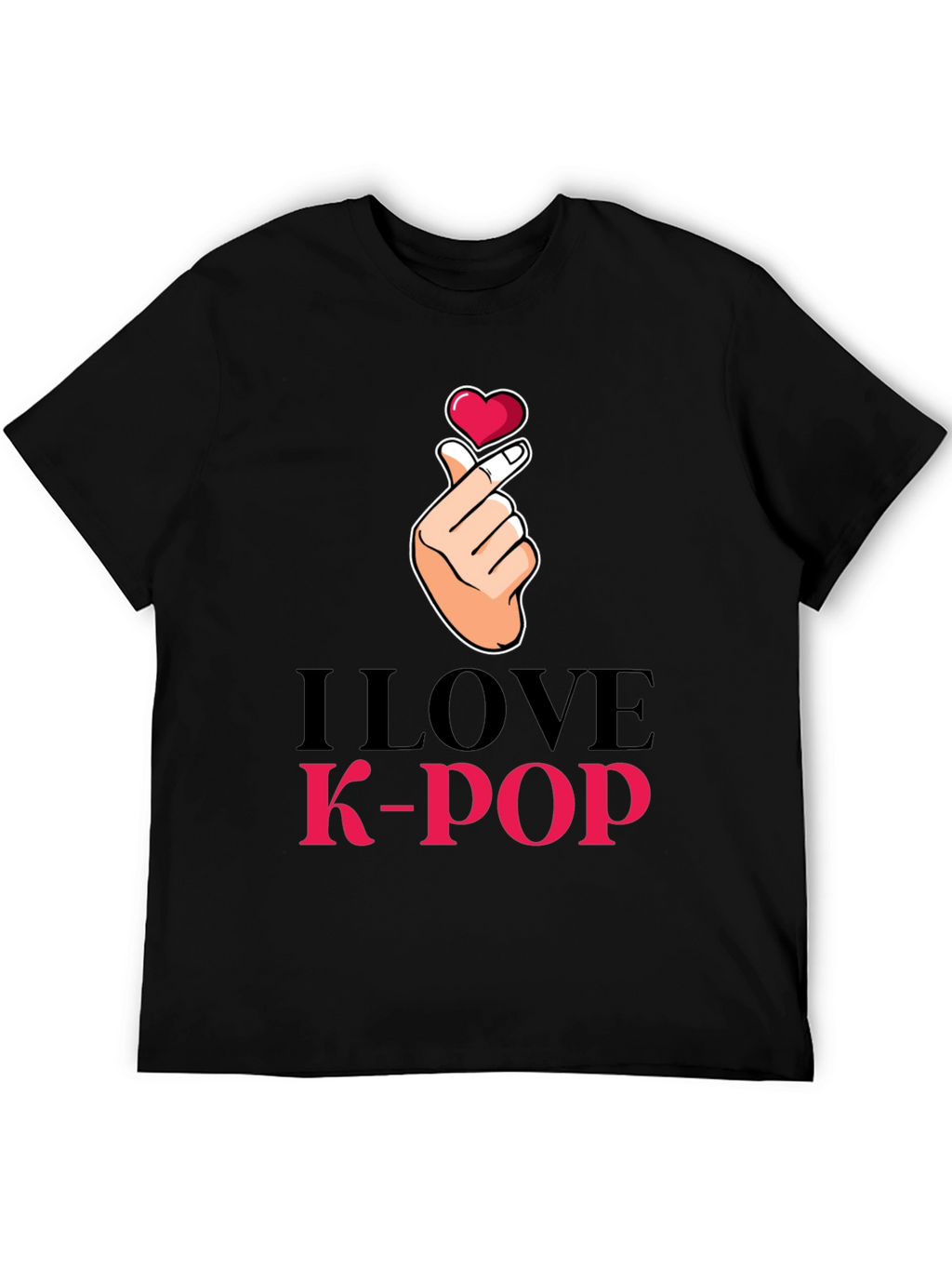 I Love K-Pop Heart Hand Sign Black T-Shirt