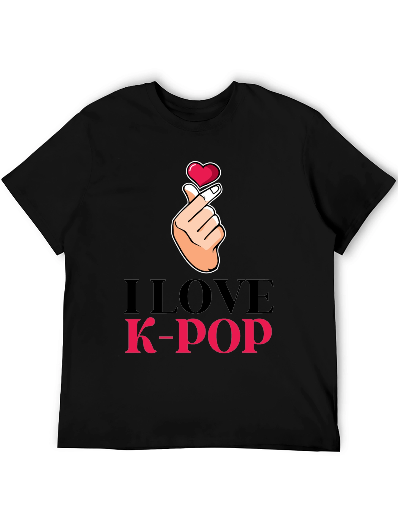 I Love K-Pop Heart Hand Sign Black T-Shirt