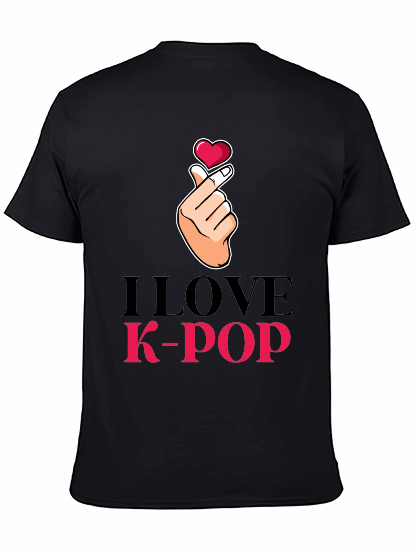 I Love K-Pop Heart Hand Sign Black T-Shirt