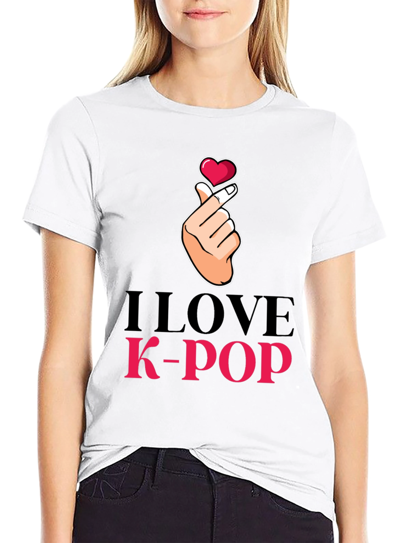 I Love K-Pop Heart Hand Sign Black T-Shirt