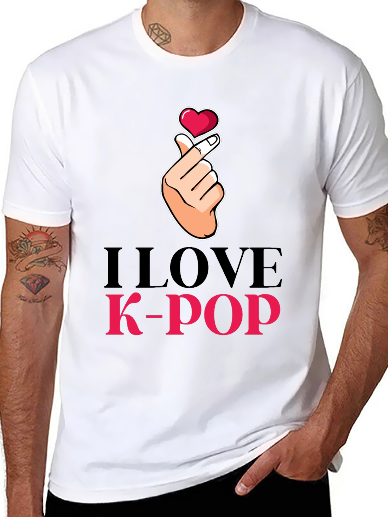 I Love K-Pop Heart Hand Sign Black T-Shirt