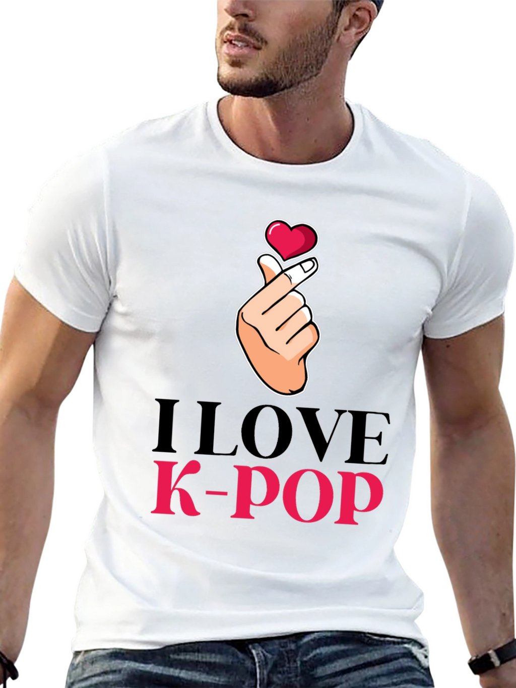 I Love K-Pop Heart Hand Sign Black T-Shirt