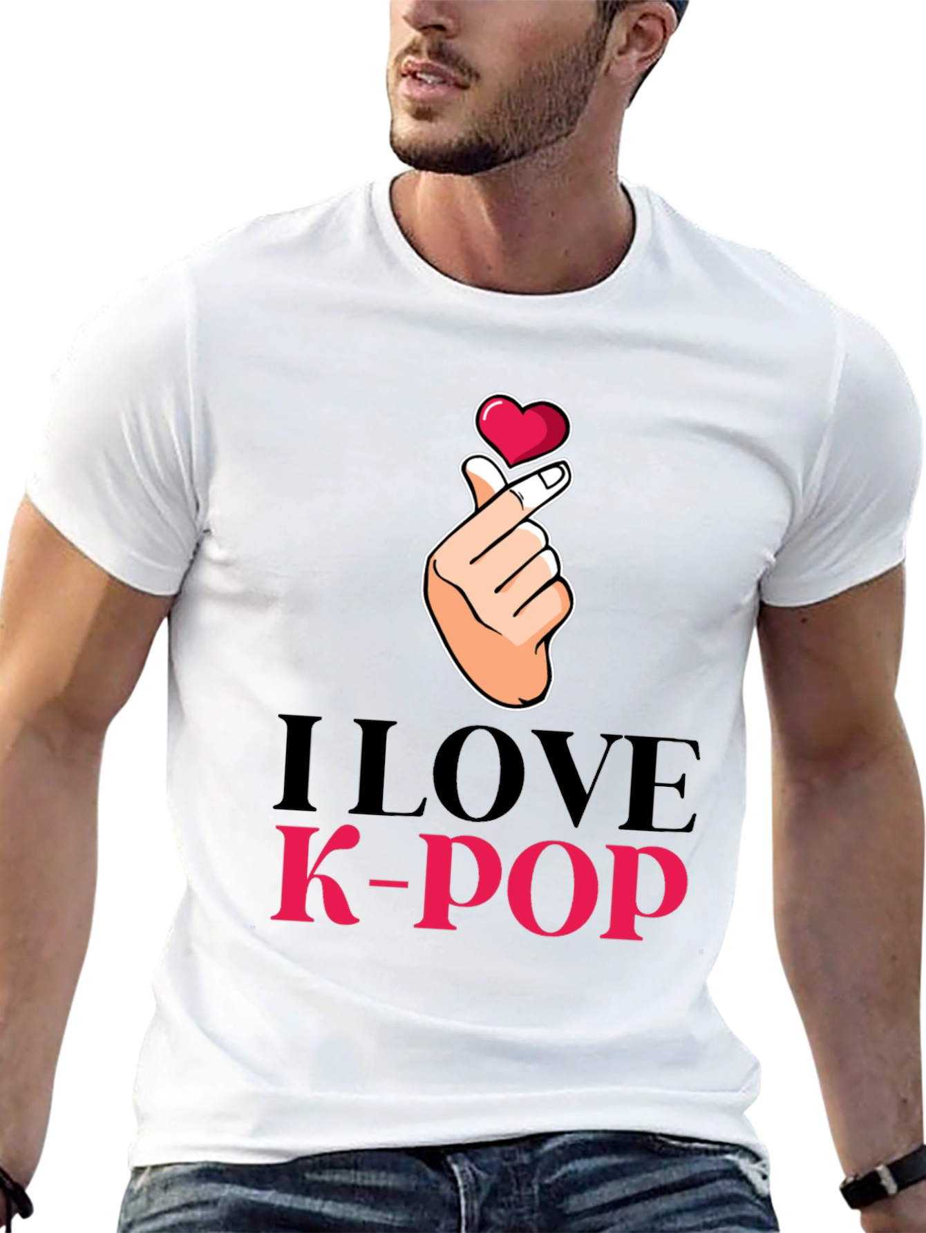 I Love K-Pop Heart Hand Sign Black T-Shirt