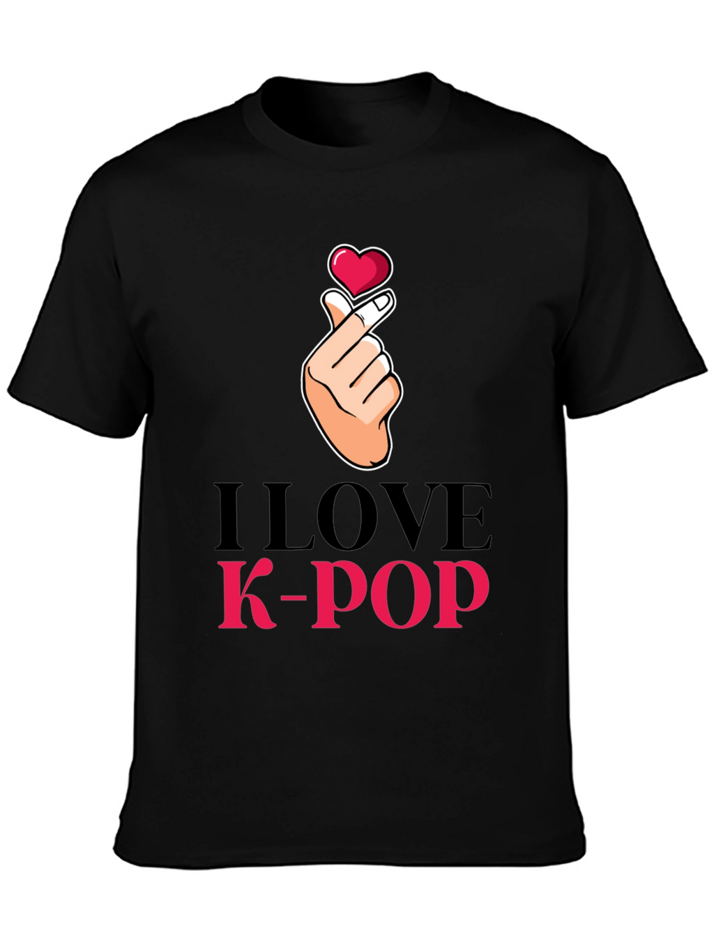 I Love K-Pop Heart Hand Sign Black T-Shirt