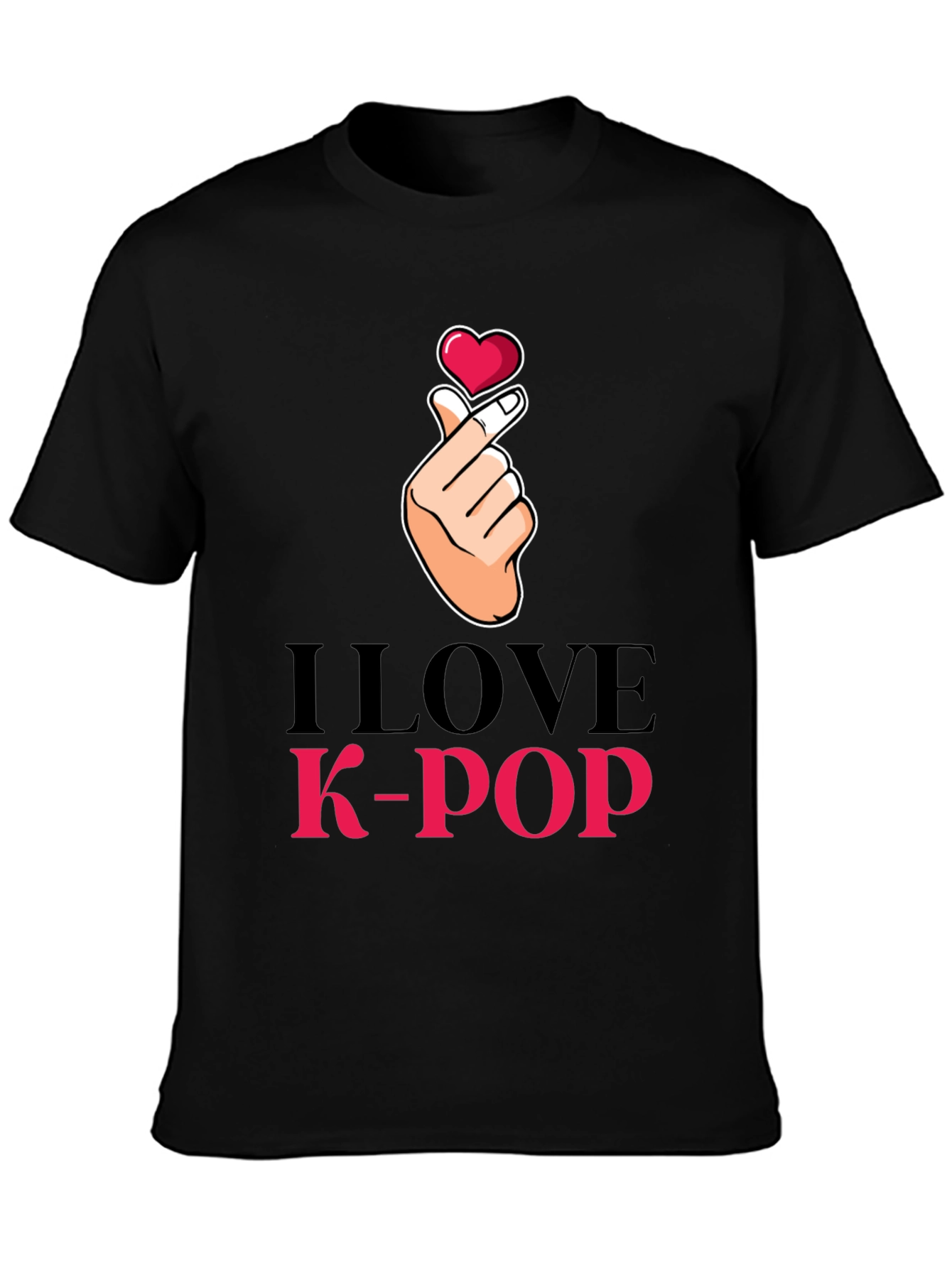 I Love K-Pop Heart Hand Sign Black T-Shirt