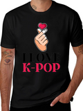 I Love K-Pop Heart Hand Sign Black T-Shirt