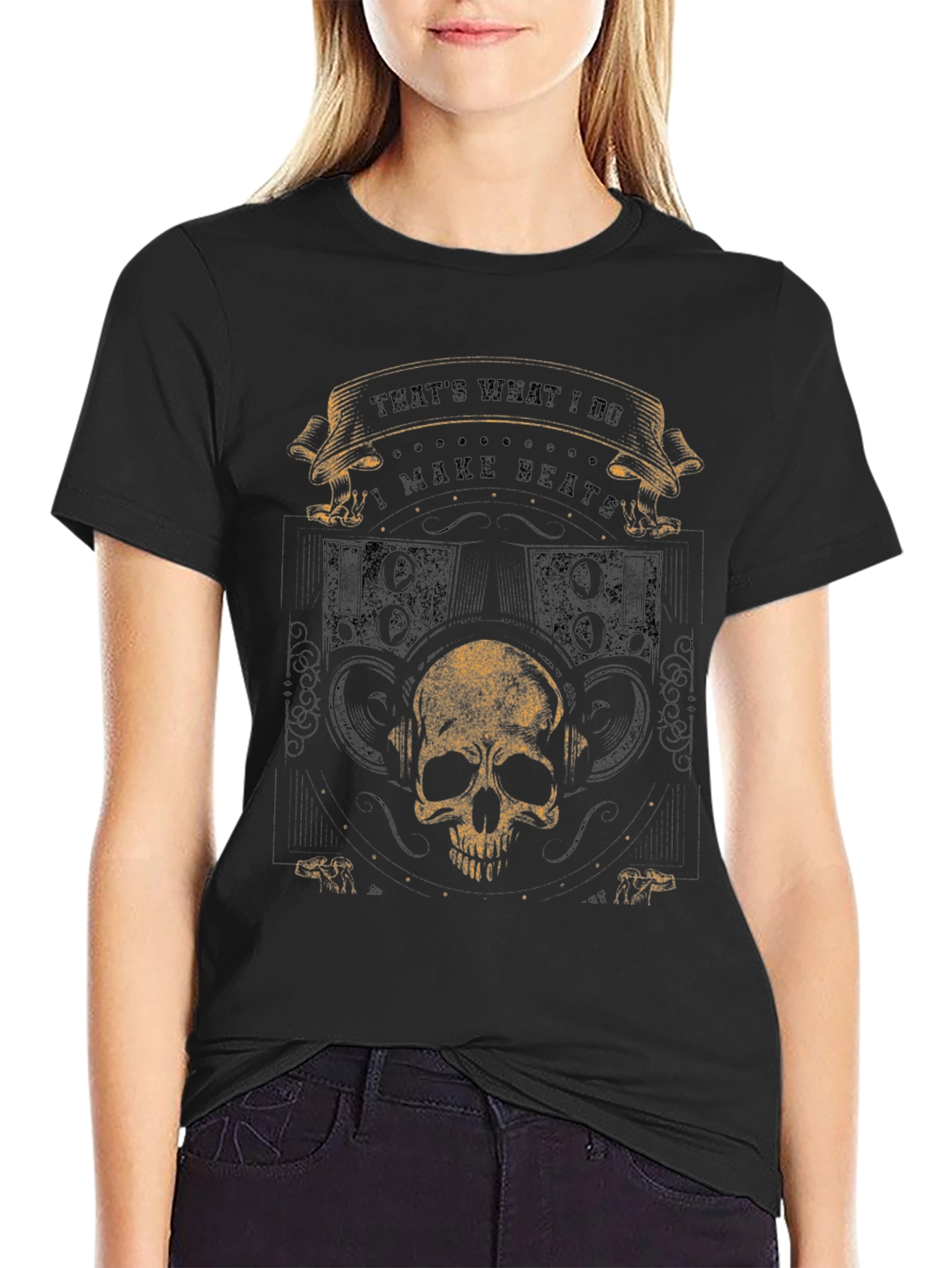 I Make Beats Skull Graphic Tee - Black Cotton T-Shirt