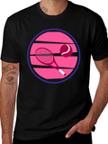 Retro Tennis Graphic T-Shirt - Pink & Blue Design