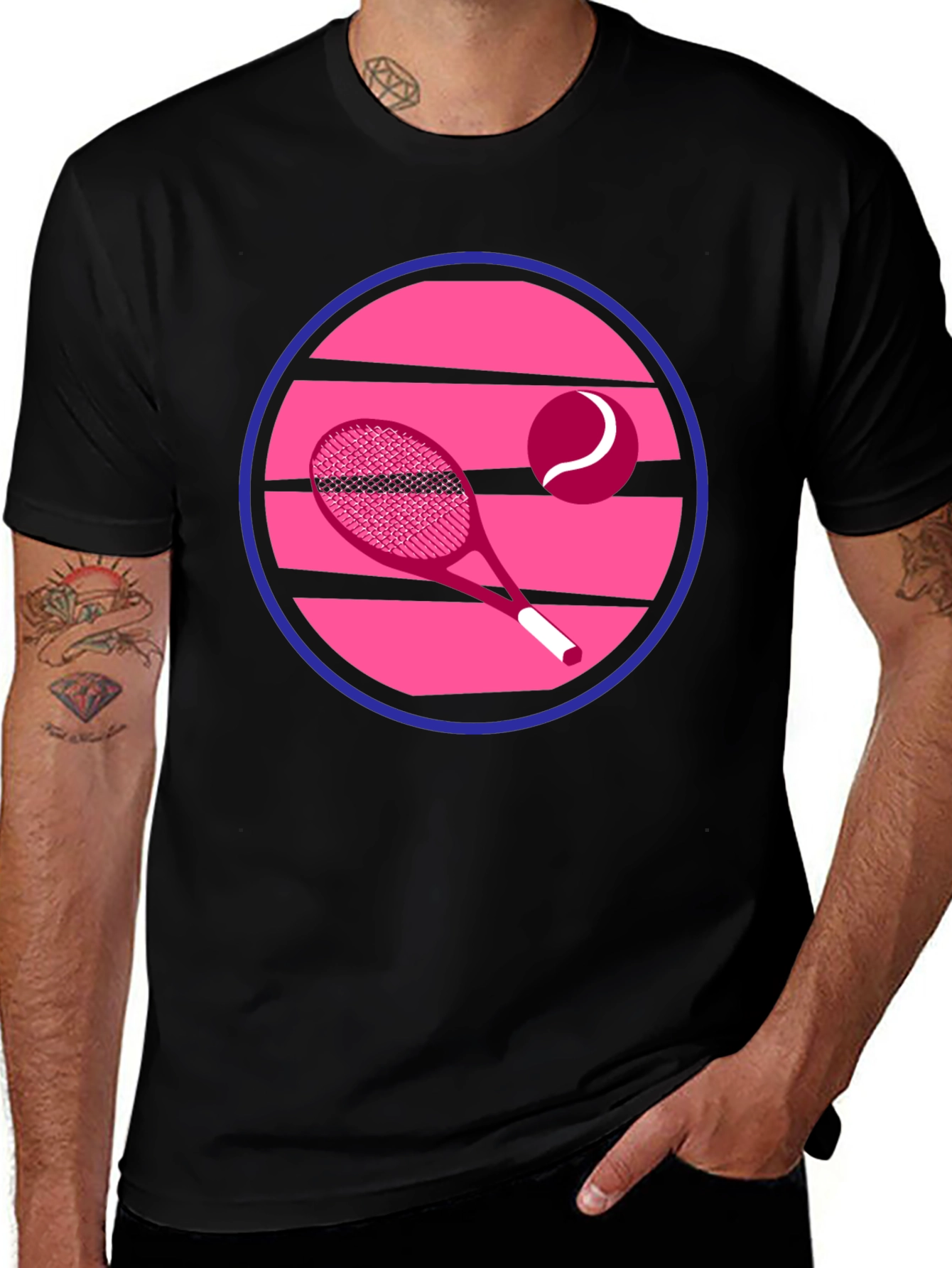 Retro Tennis Graphic T-Shirt - Pink & Blue Design