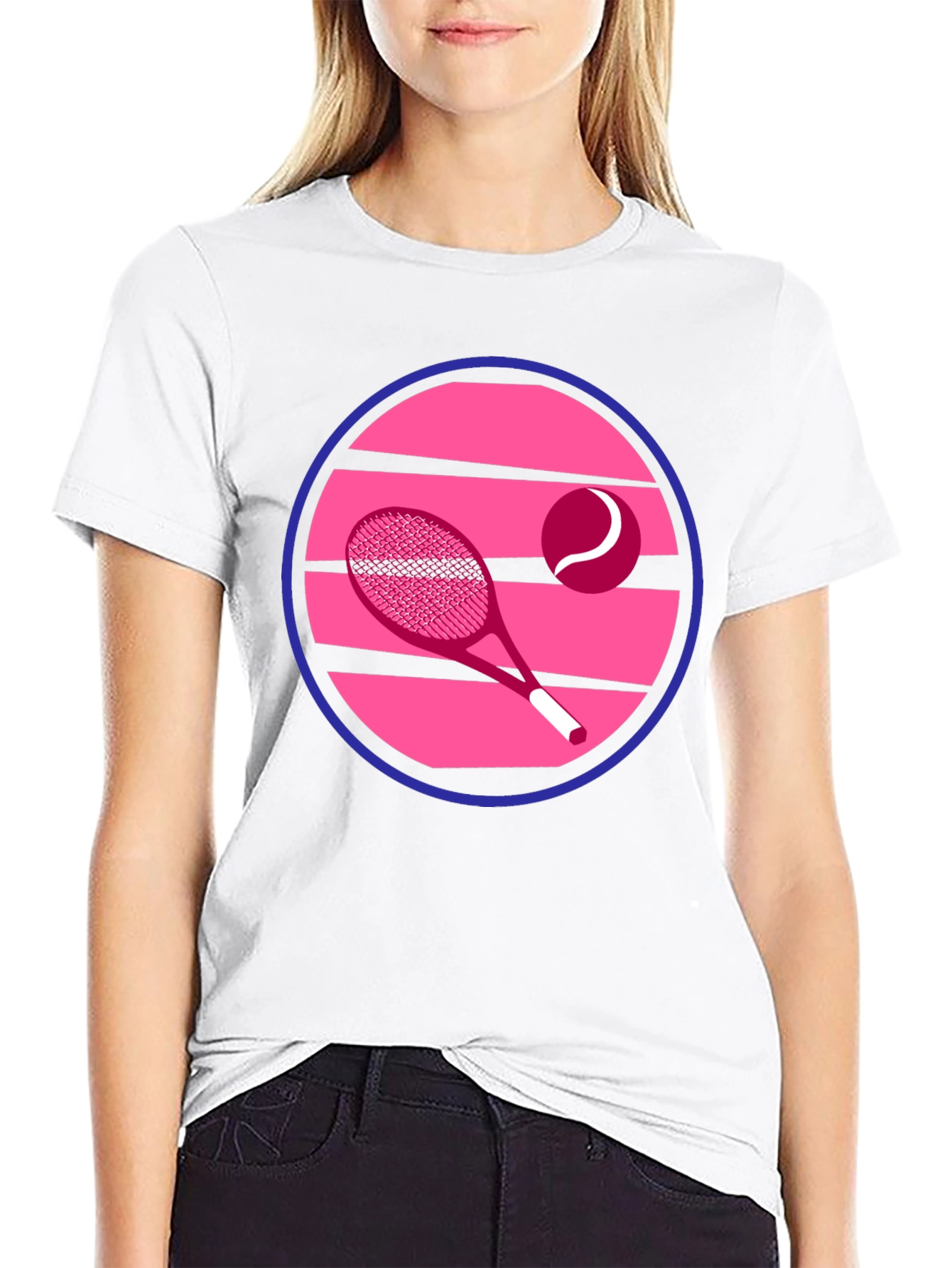 Retro Tennis Graphic T-Shirt - Pink & Blue Design