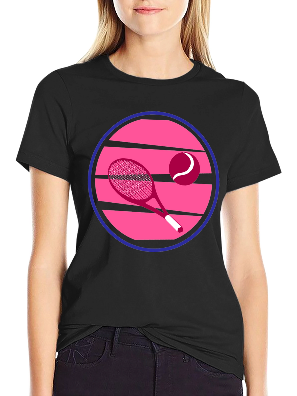 Retro Tennis Graphic T-Shirt - Pink & Blue Design