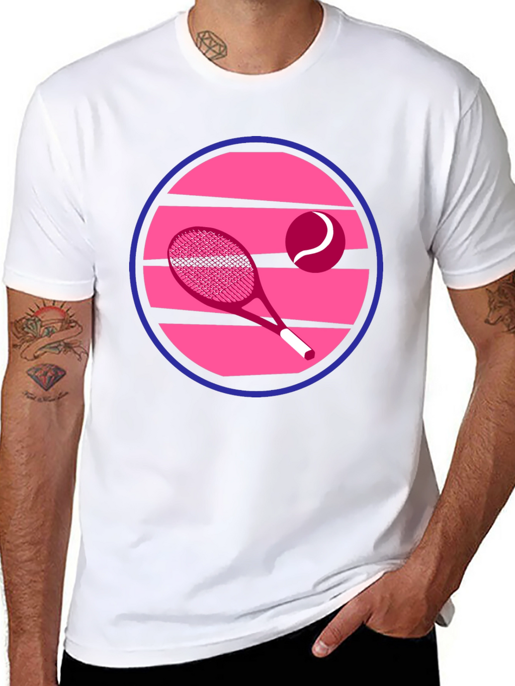 Retro Tennis Graphic T-Shirt - Pink & Blue Design