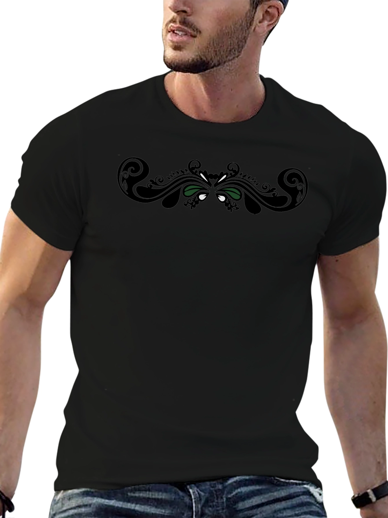 Stylish Black Tee with Ornamental Design