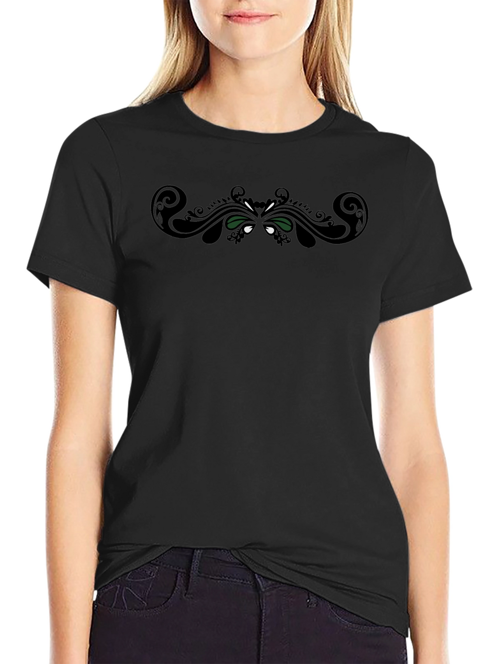 Stylish Black Tee with Ornamental Design