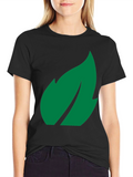 Green Leaf Graphic Black T-Shirt
