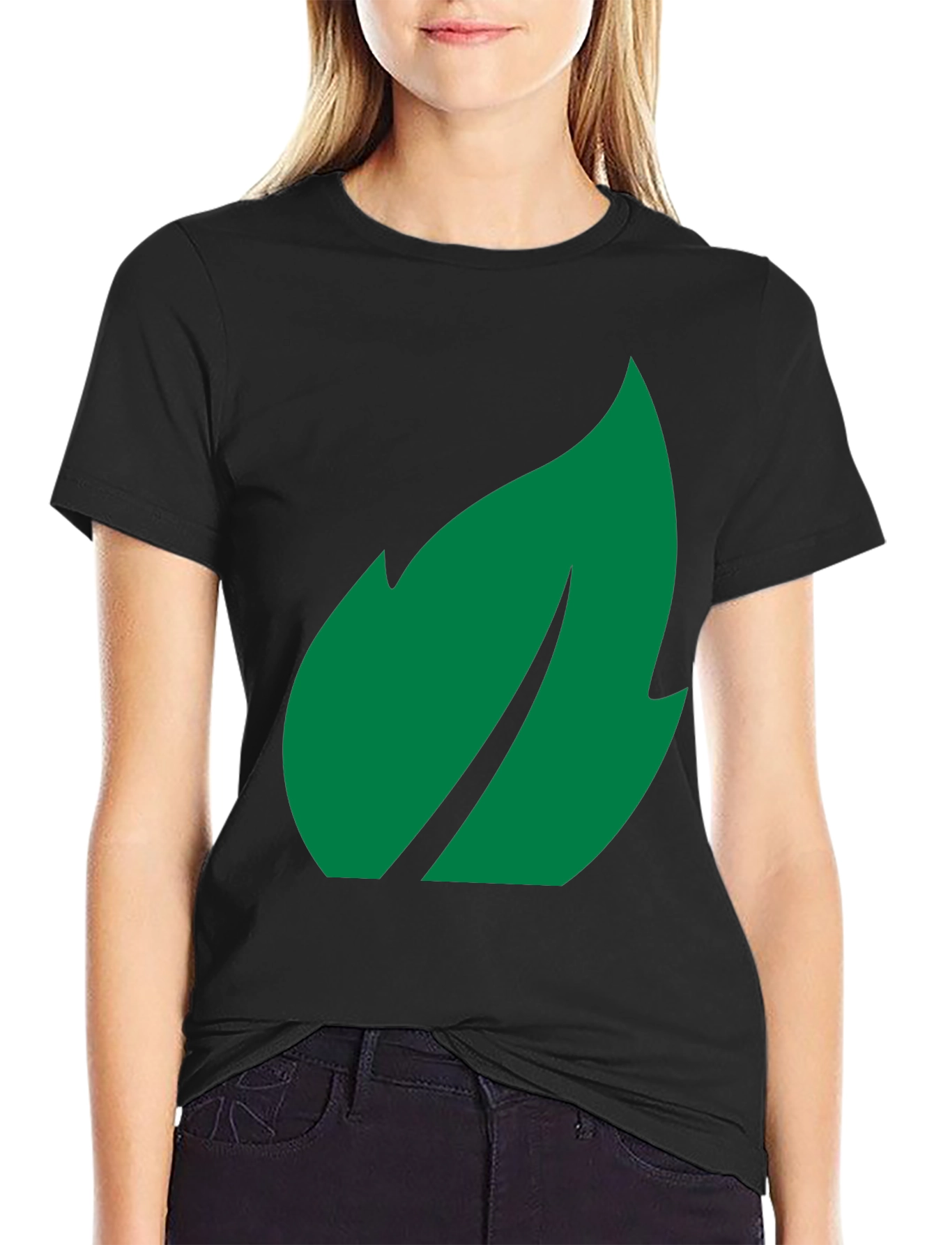 Green Leaf Graphic Black T-Shirt