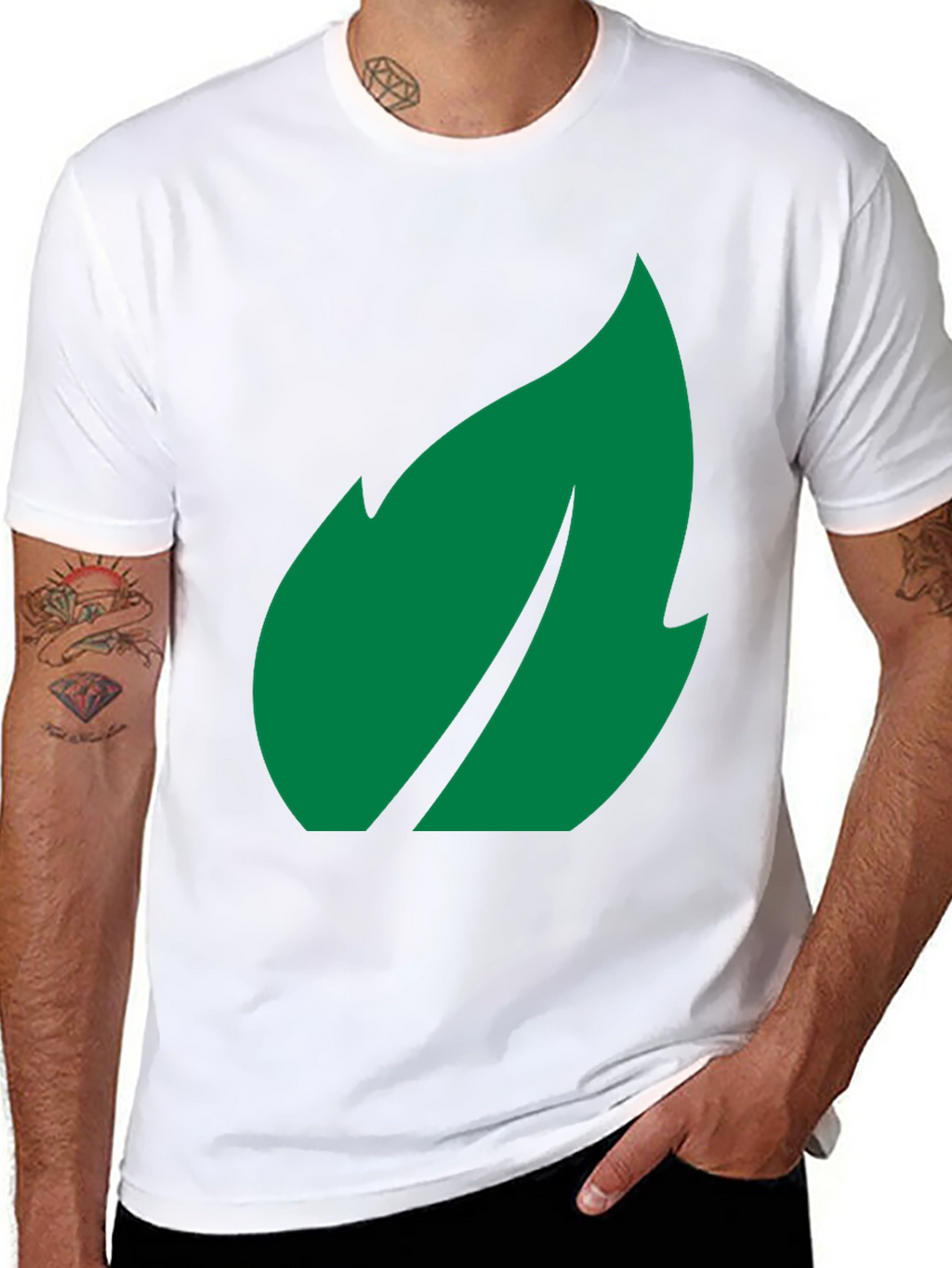 Green Leaf Graphic Black T-Shirt