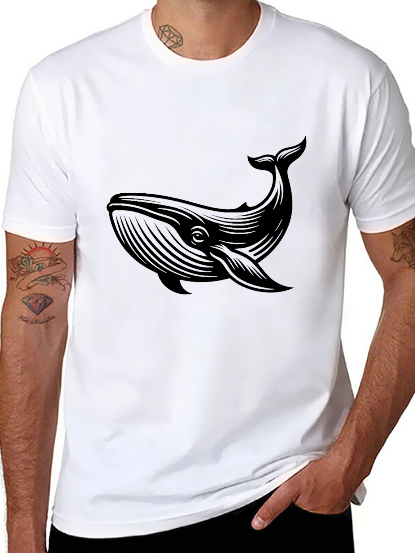 Mens Black Whale Graphic T-Shirt
