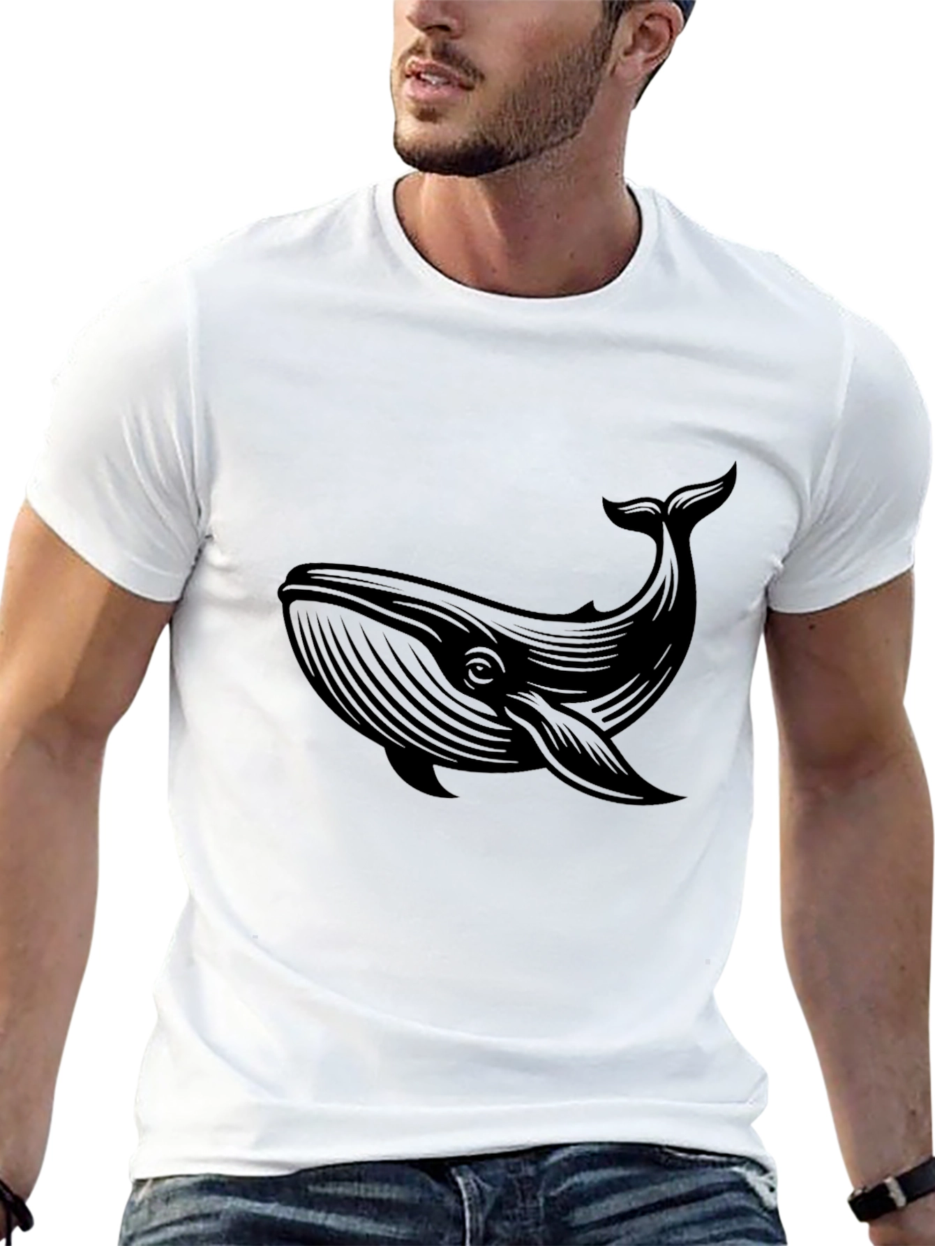 Mens Black Whale Graphic T-Shirt