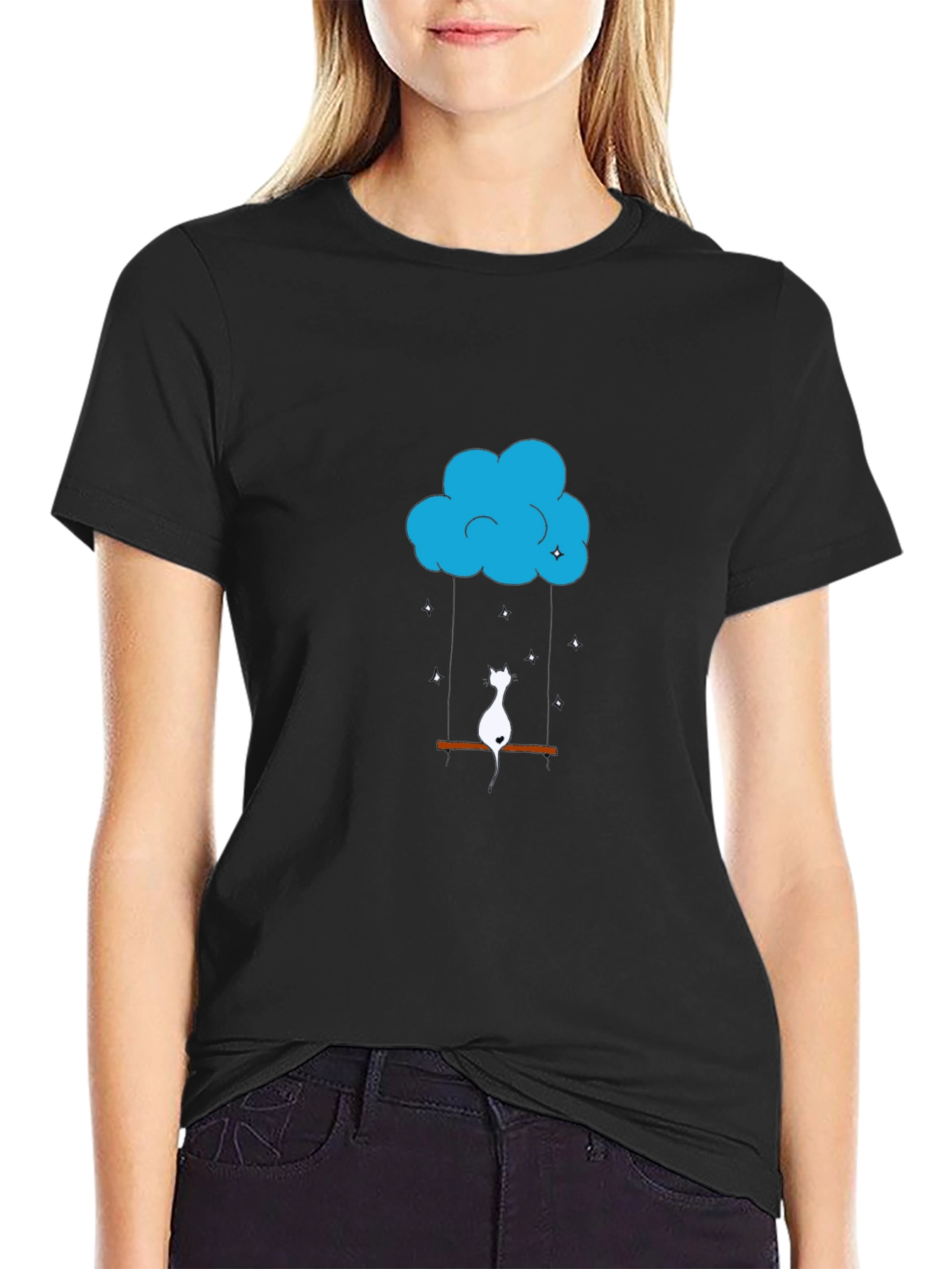 Cloud Cat Swing Black T-Shirt
