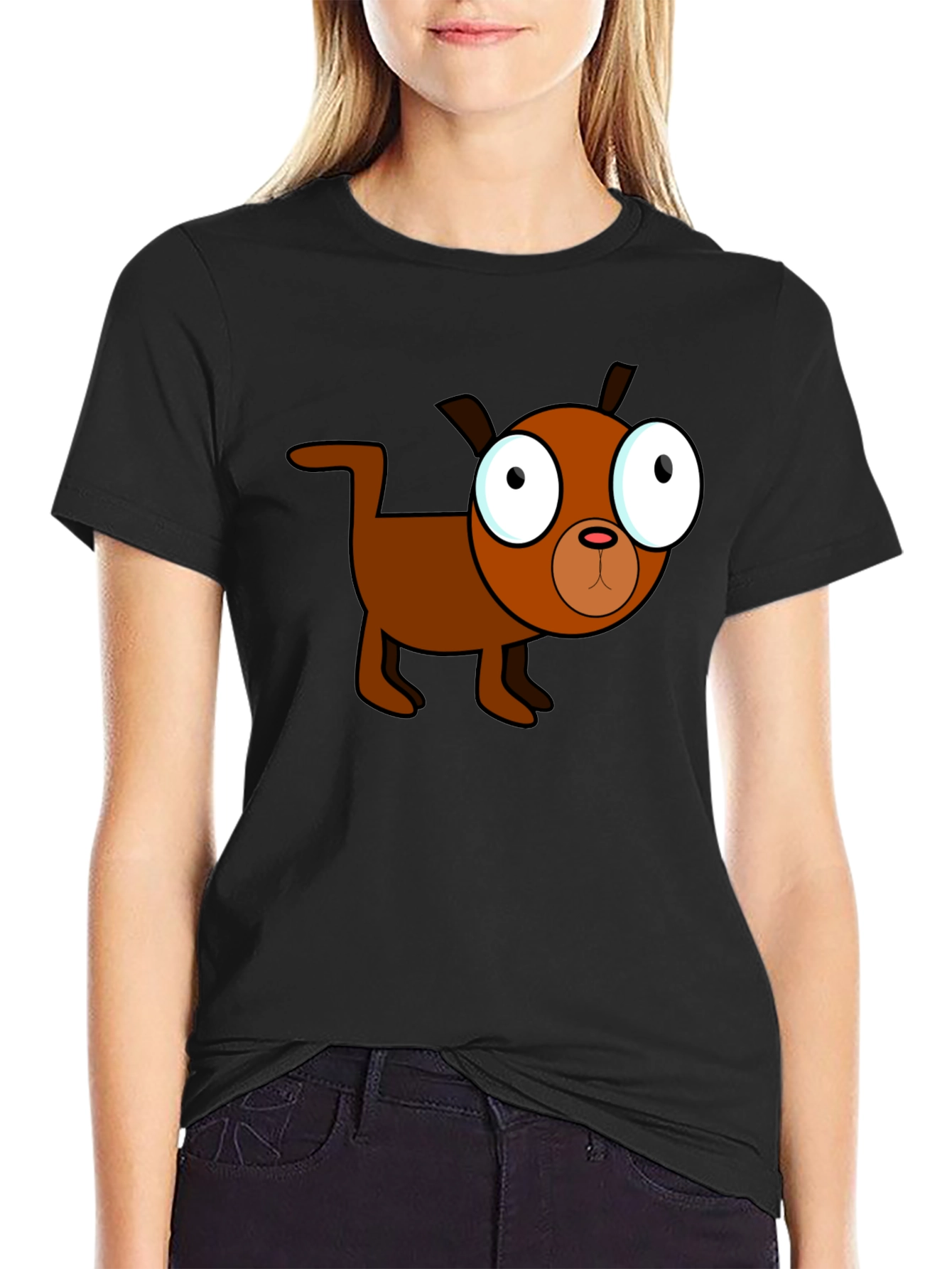Cartoon Dog Black T-Shirt - Unique Design