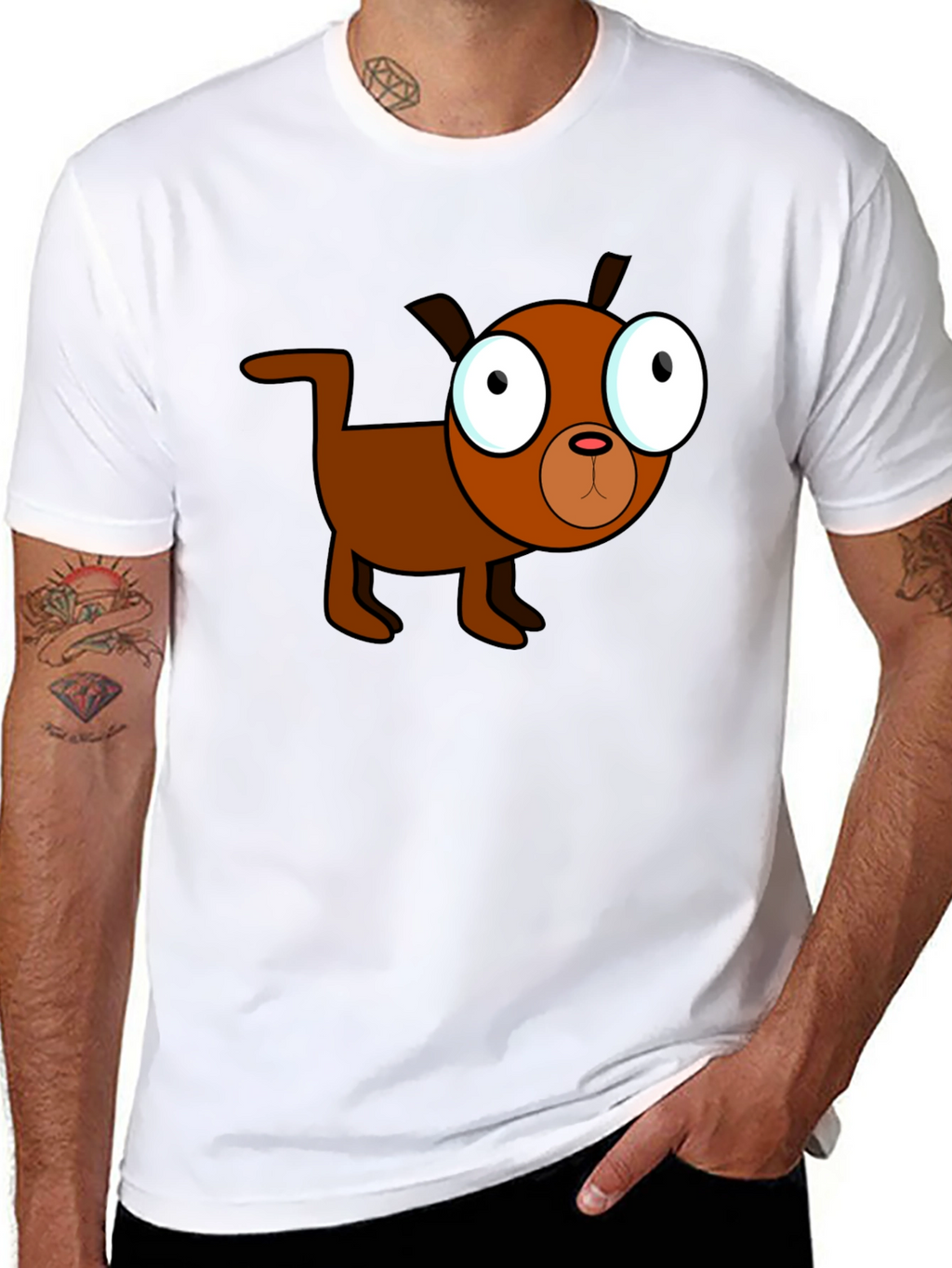 Cartoon Dog Black T-Shirt - Unique Design