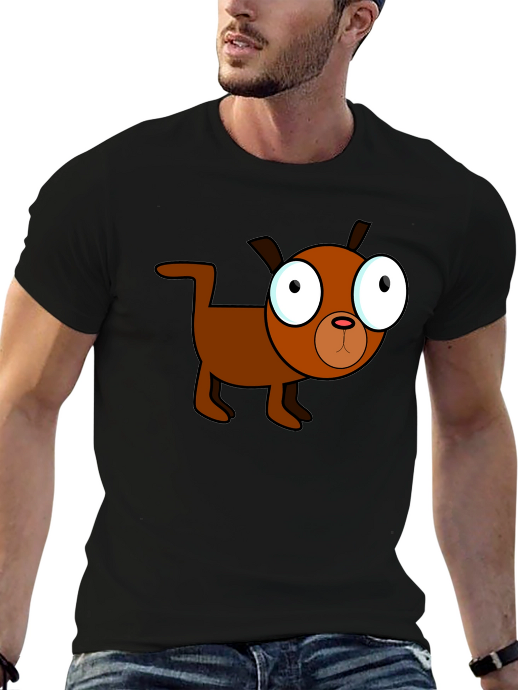 Cartoon Dog Black T-Shirt - Unique Design
