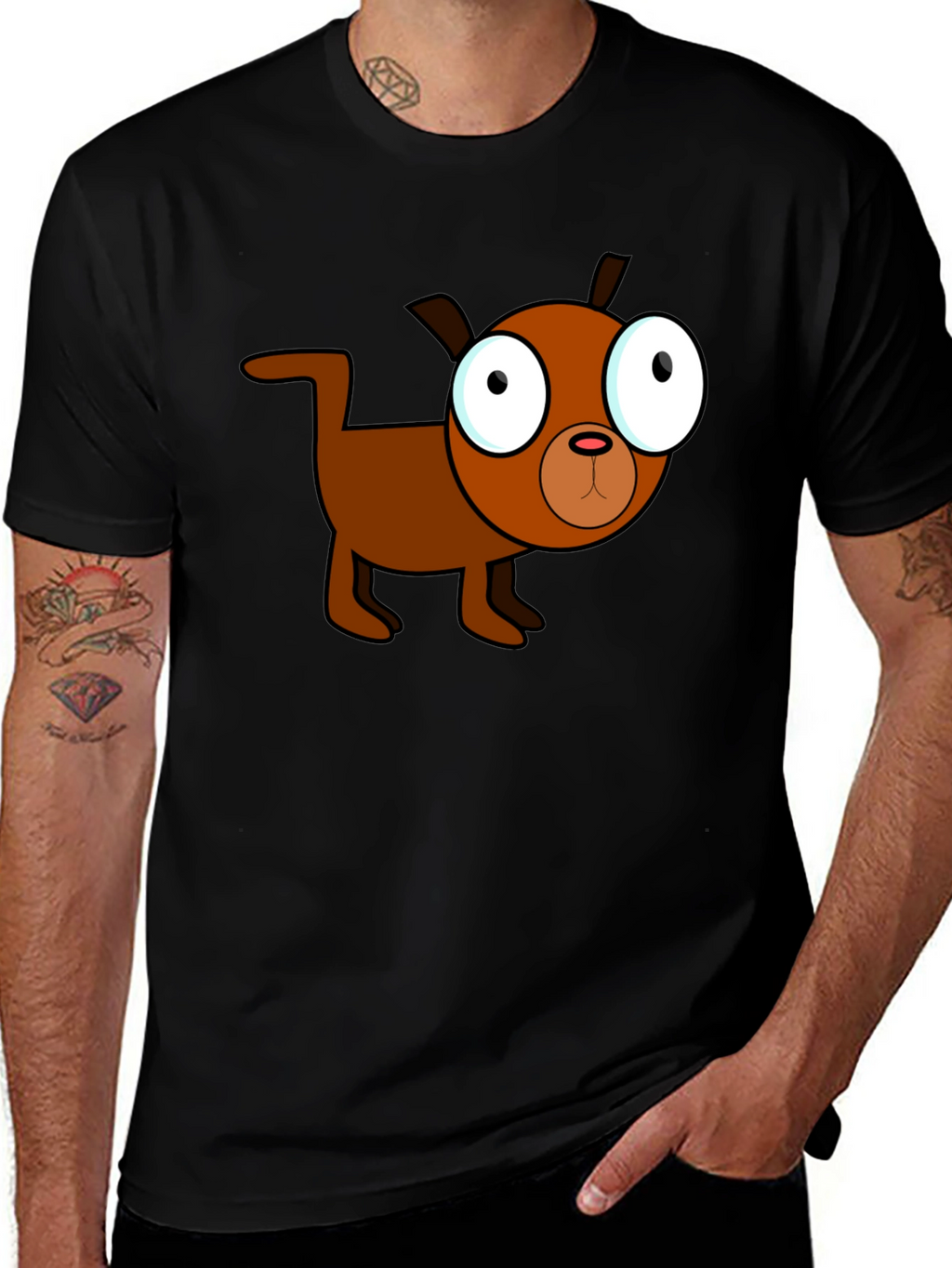 Cartoon Dog Black T-Shirt - Unique Design