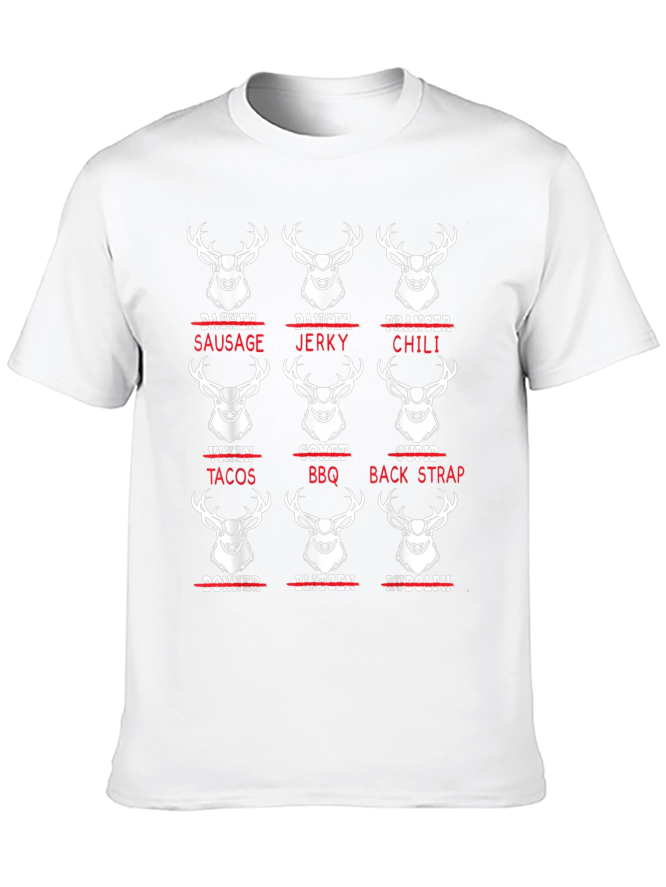 Funny Reindeer Meat List T-Shirt - Christmas Holiday Humor