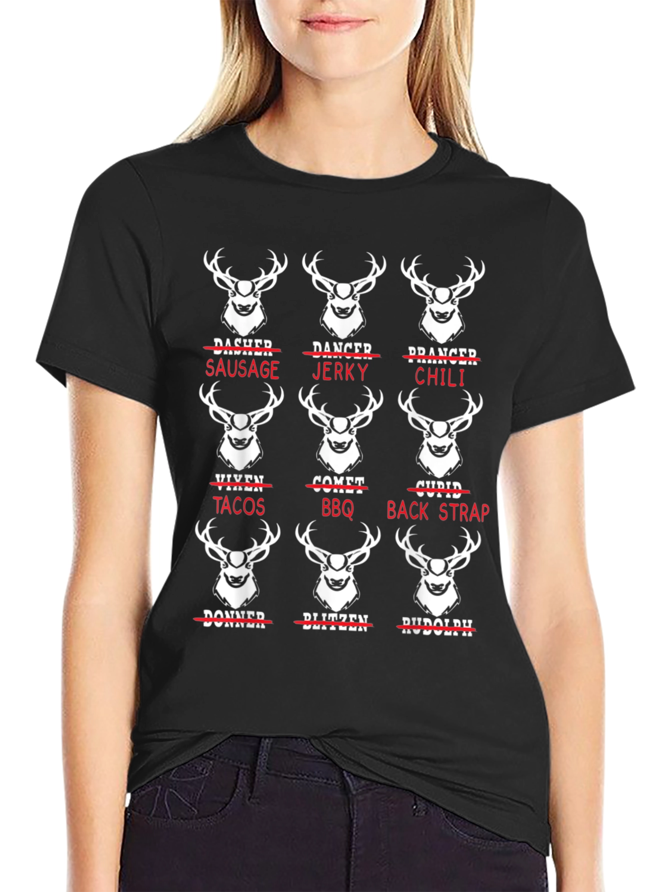 Funny Reindeer Meat List T-Shirt - Christmas Holiday Humor