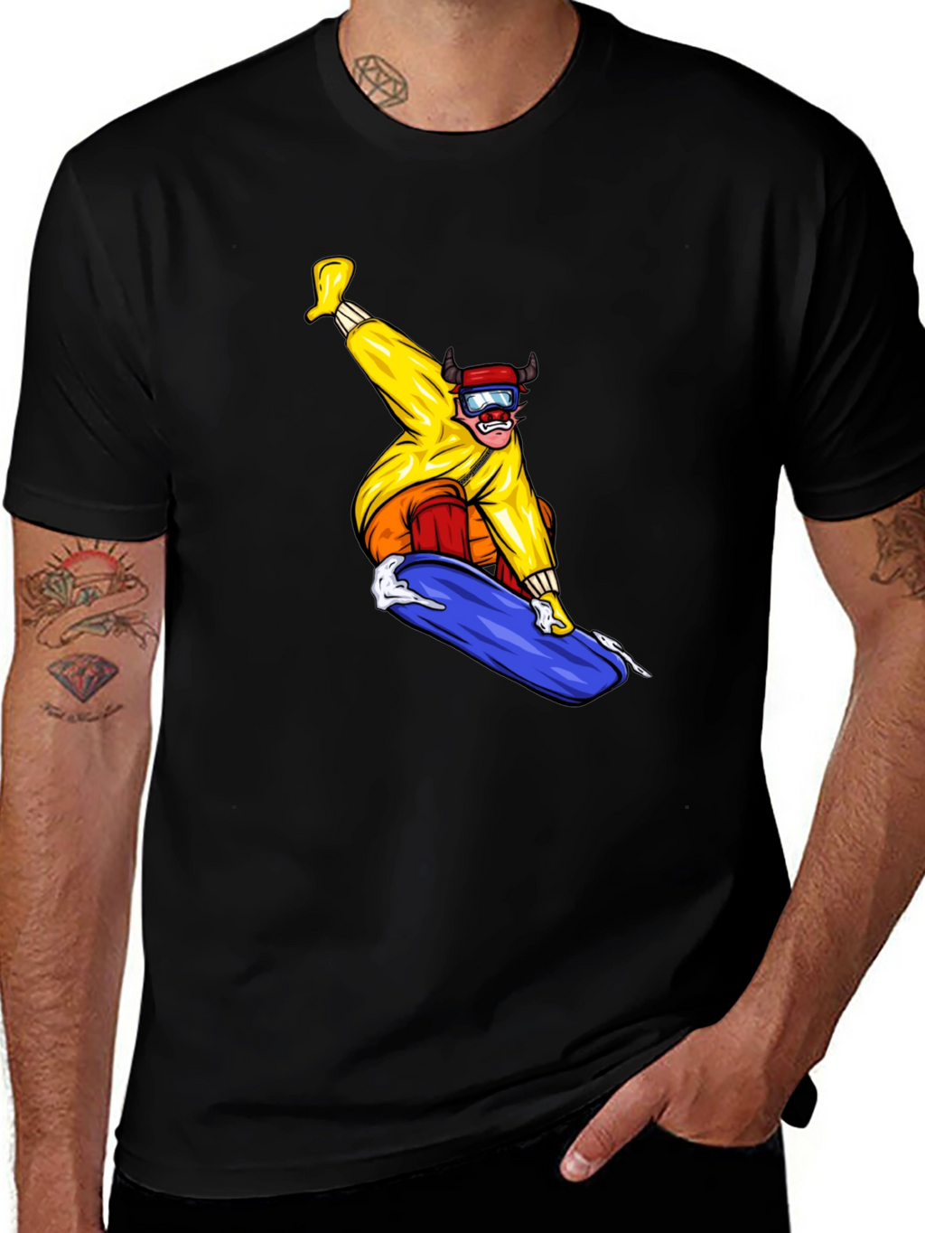 Snowboarder Graphic Tee - Black Casual T-Shirt