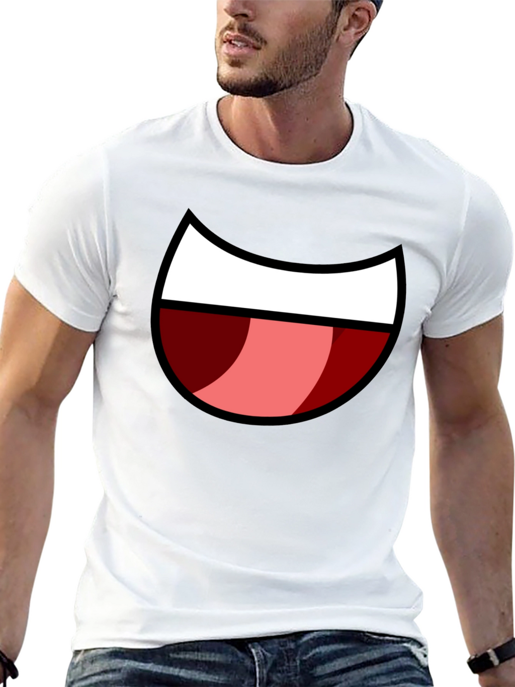 Cartoon Mouth Graphic Tee - Black Cotton Blend