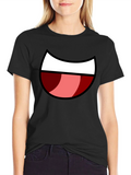 Cartoon Mouth Graphic Tee - Black Cotton Blend