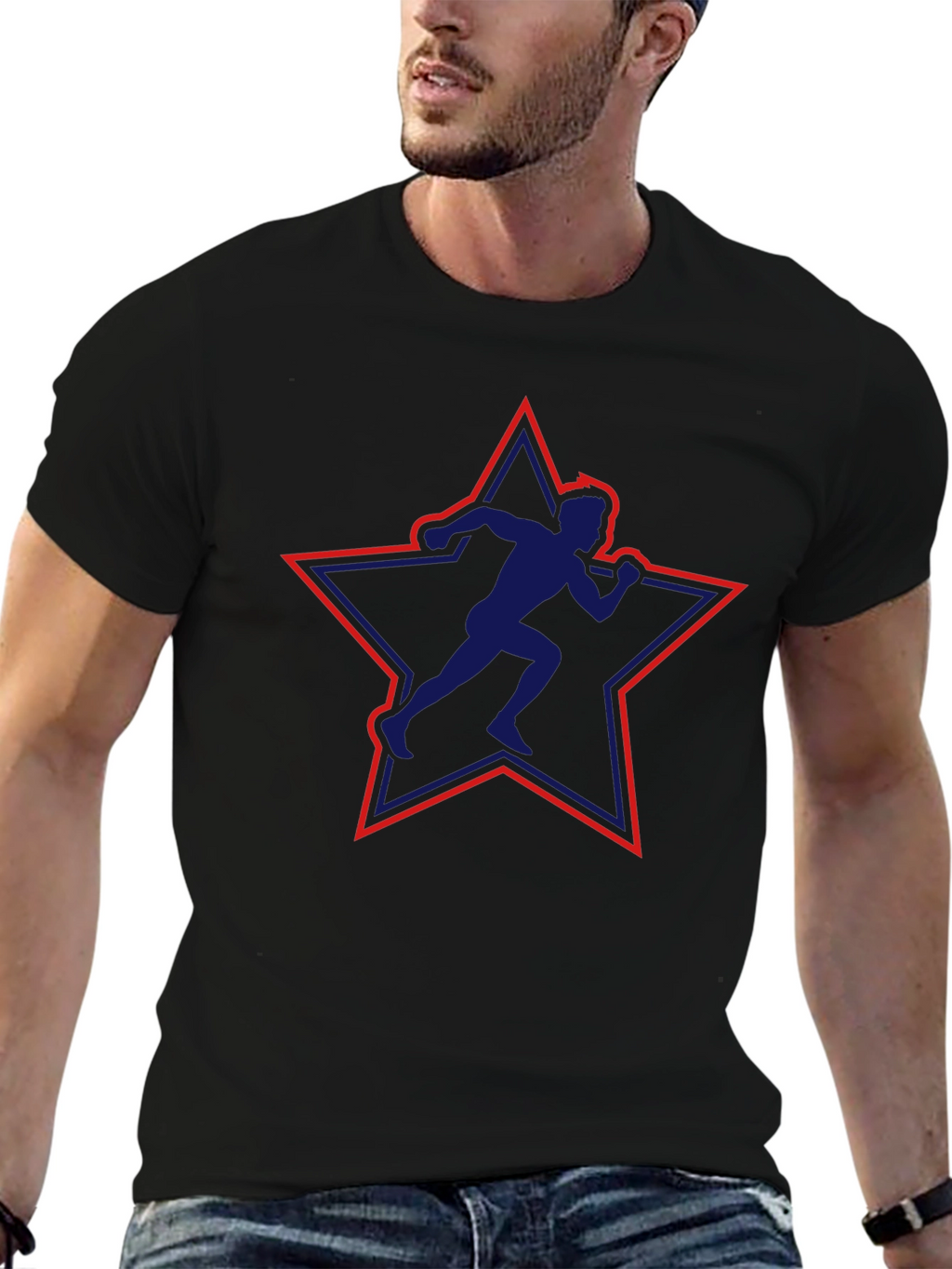 Runner Star Graphic Tee - Black Cotton T-Shirt