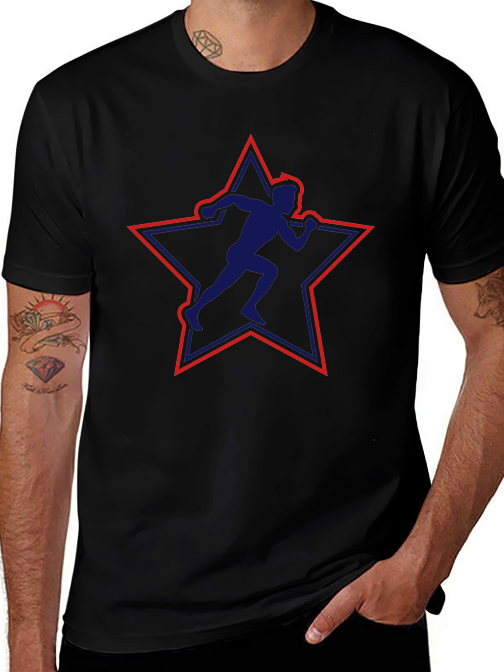 Runner Star Graphic Tee - Black Cotton T-Shirt