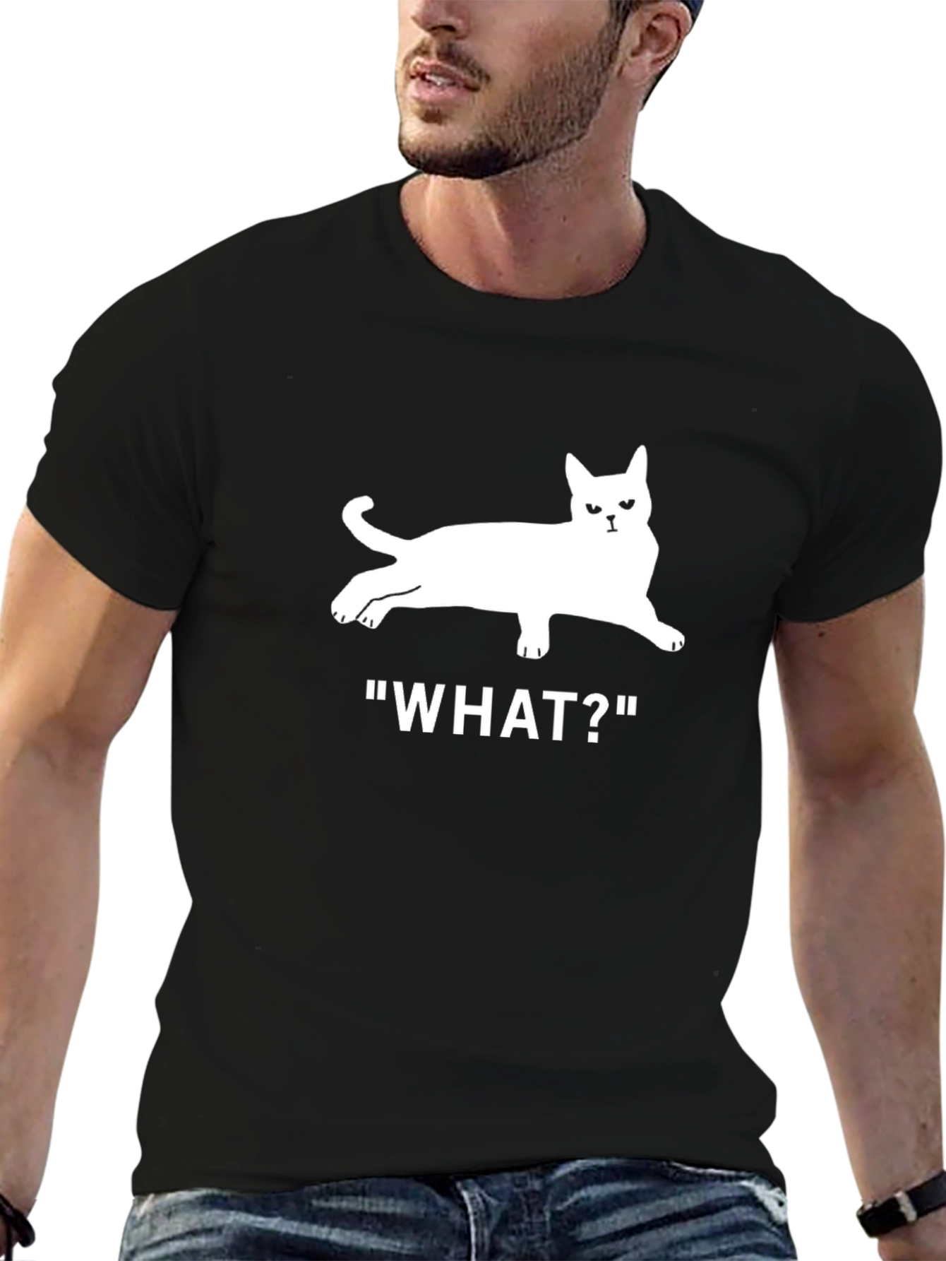 Cat What? T-Shirt - Unisex Black Tee