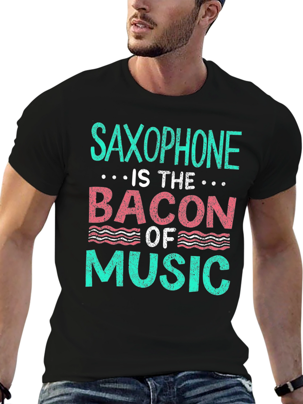 Saxophone Bacon of Music T-Shirt - Musician Funny Tee