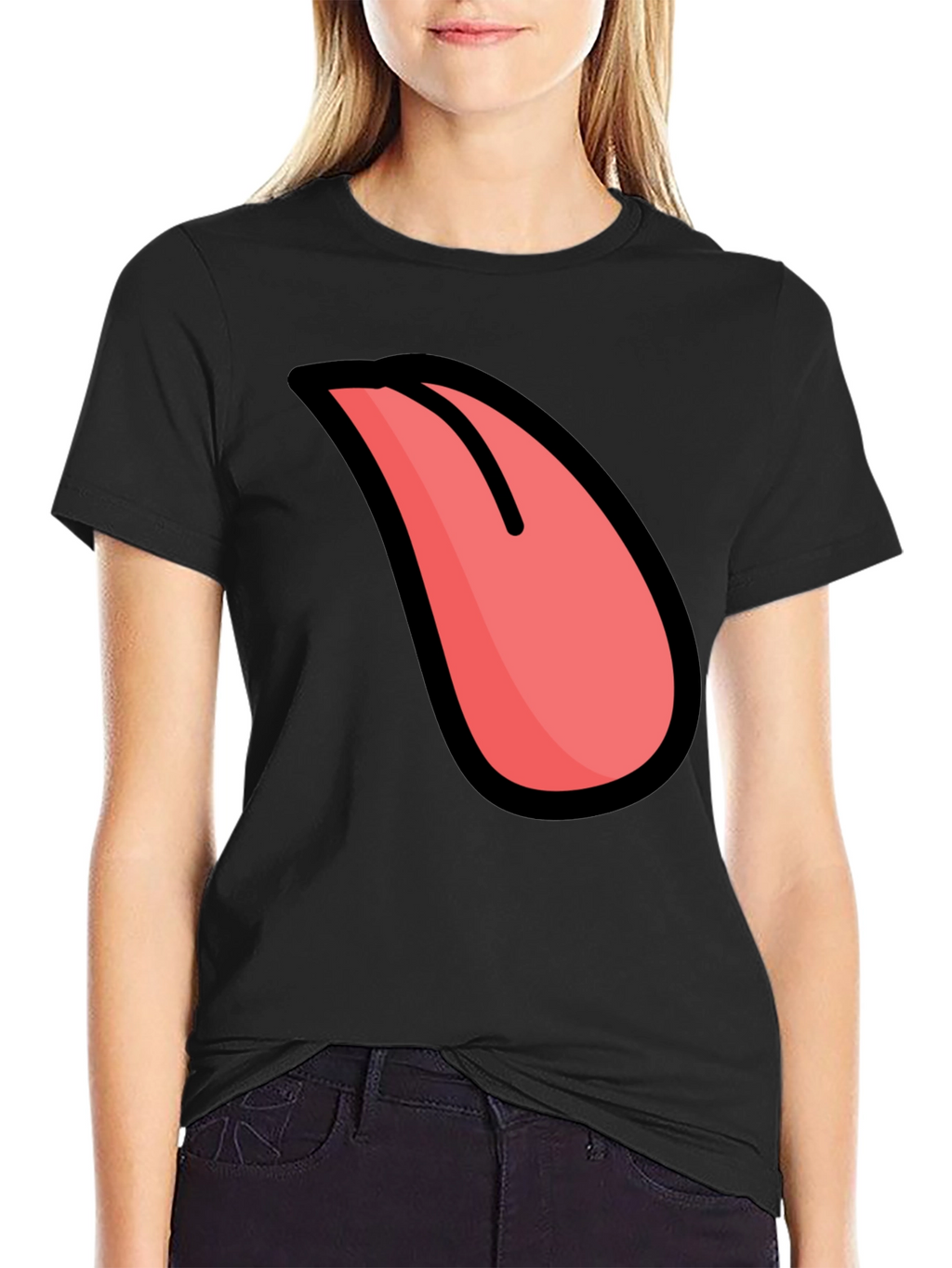 Funny Tongue Graphic Black T-Shirt