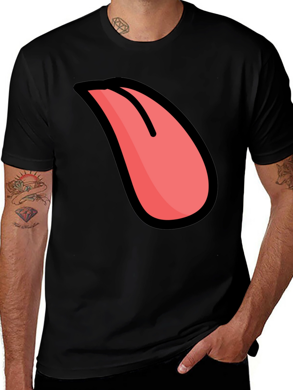 Funny Tongue Graphic Black T-Shirt