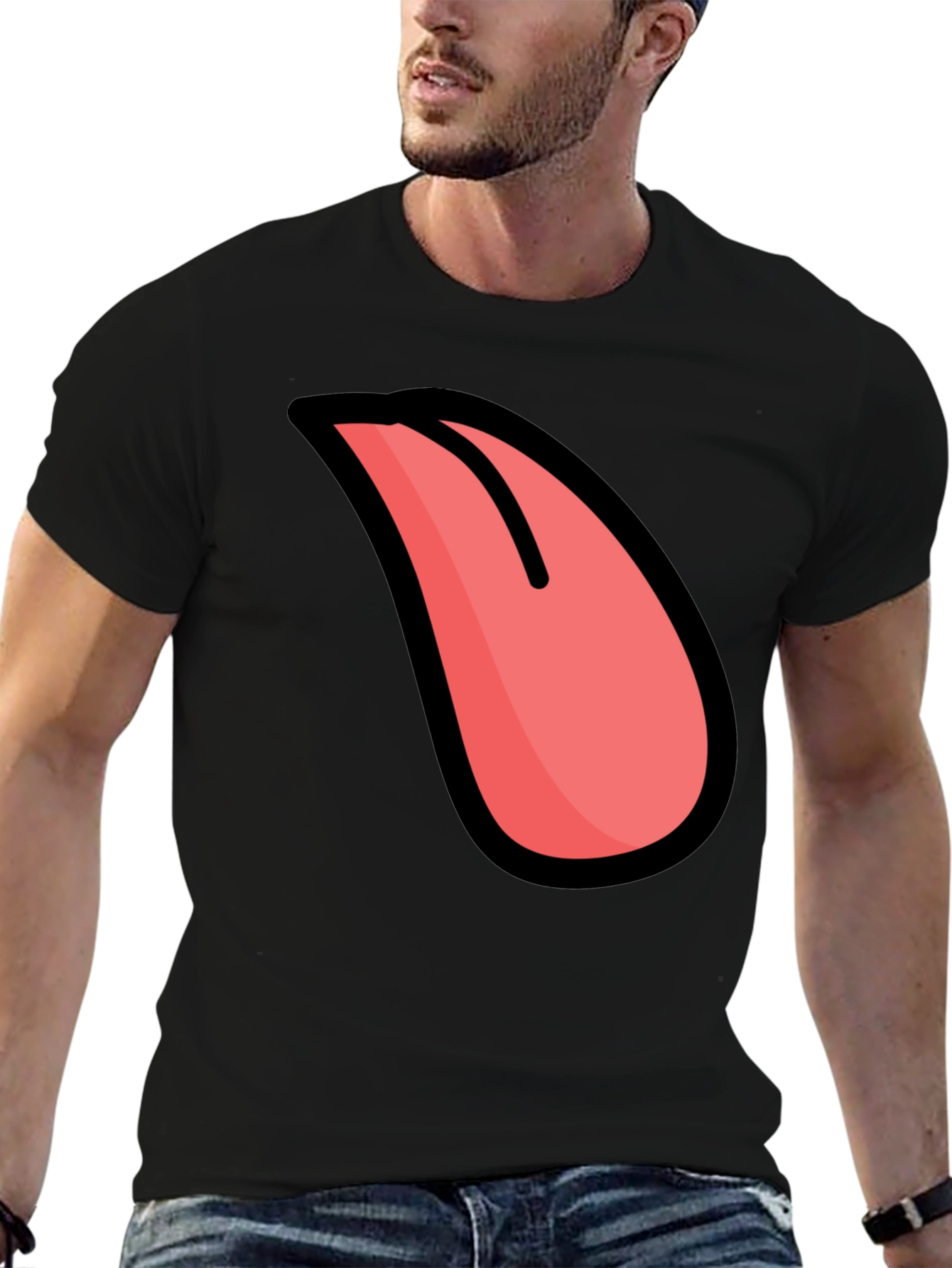 Funny Tongue Graphic Black T-Shirt