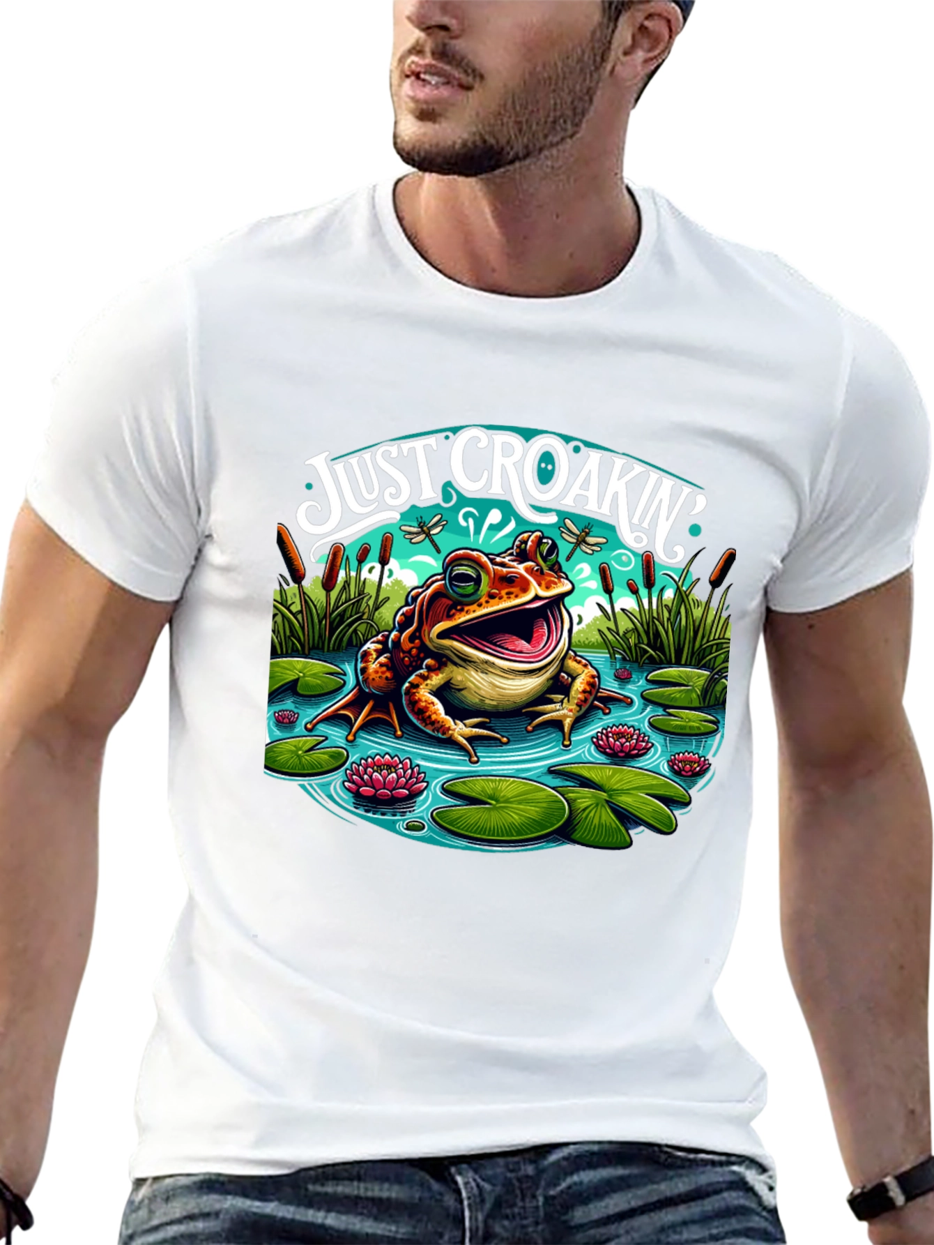 Just Croakin Frog Graphic Tee - Black Cotton Blend