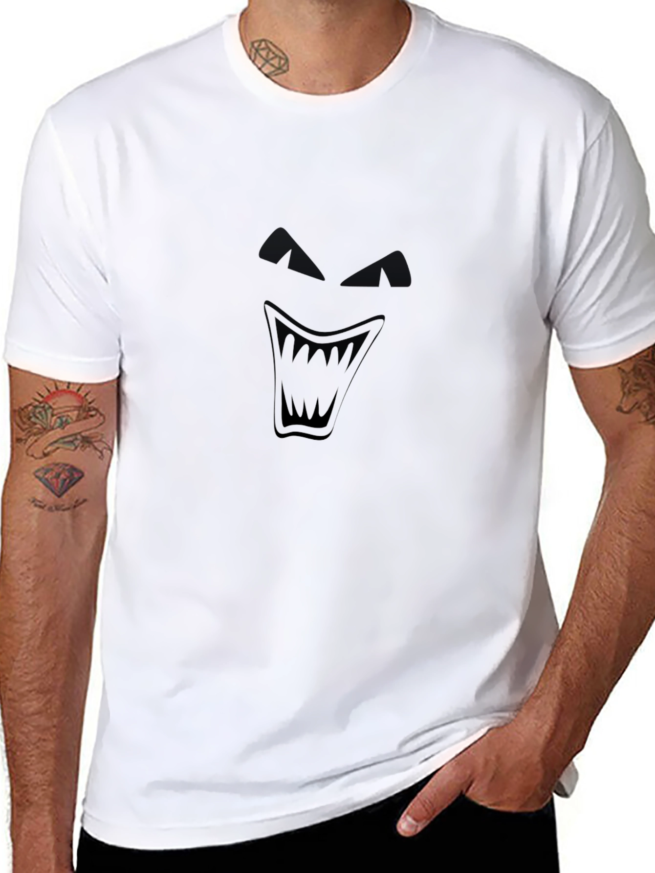 Mens Black T-Shirt with Dark Grin Graphic