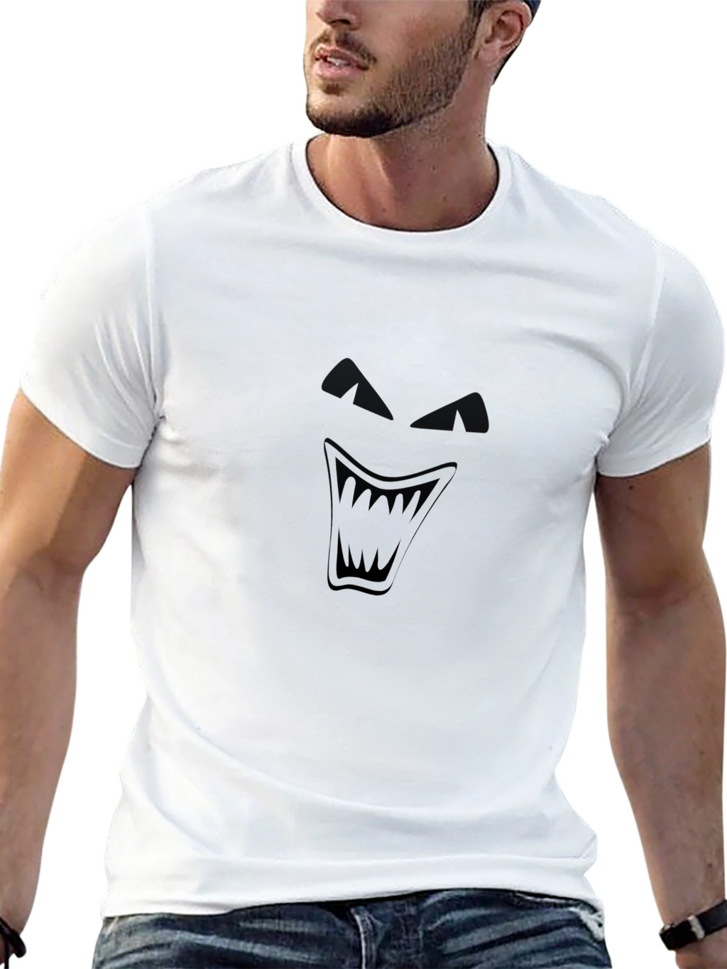 Mens Black T-Shirt with Dark Grin Graphic