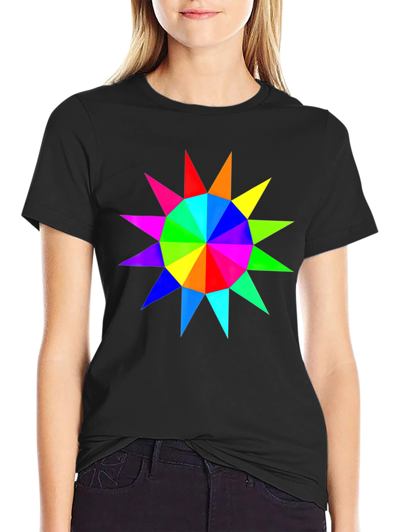 Rainbow Starburst Graphic Black T-Shirt