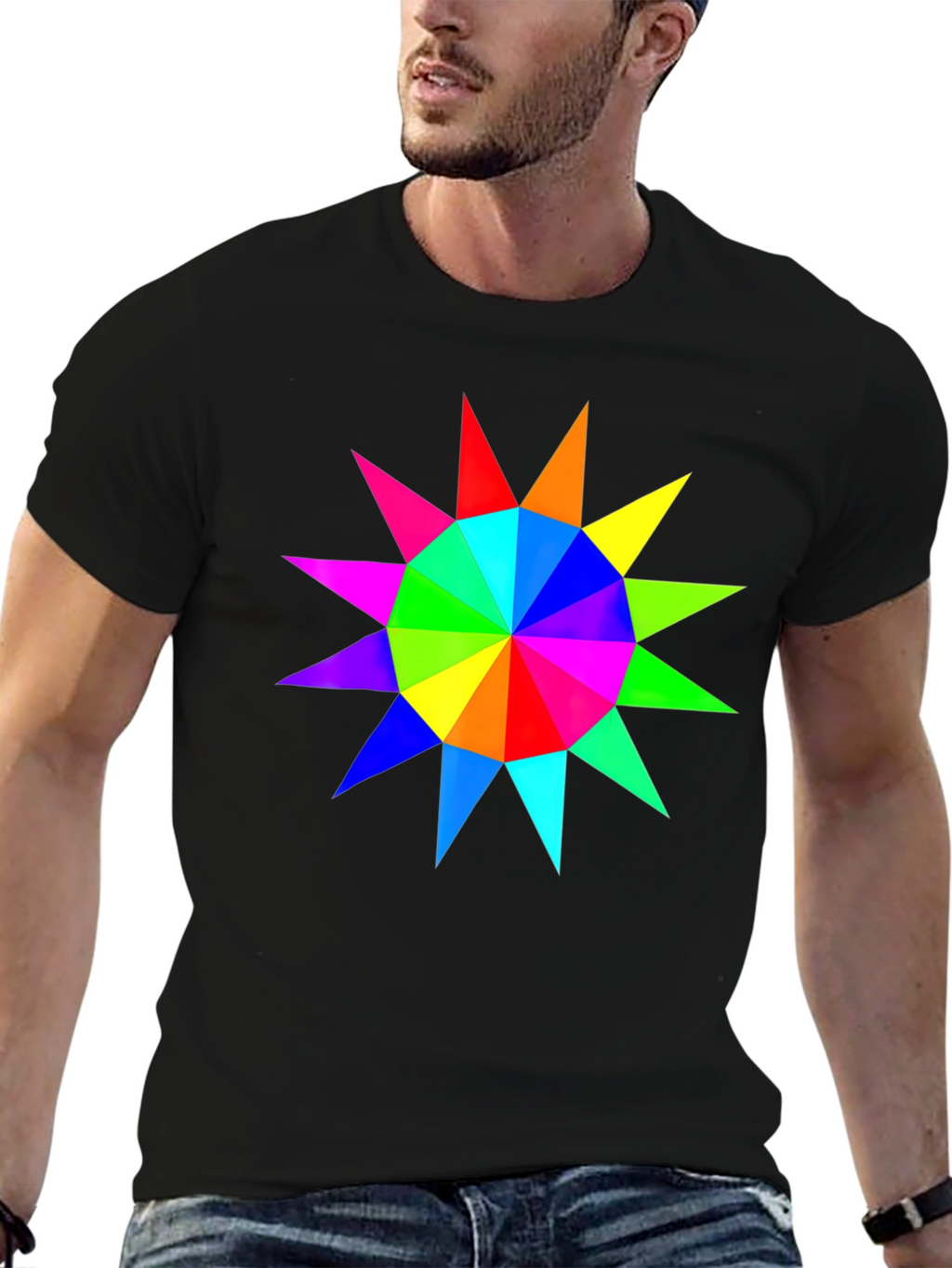 Rainbow Starburst Graphic Black T-Shirt