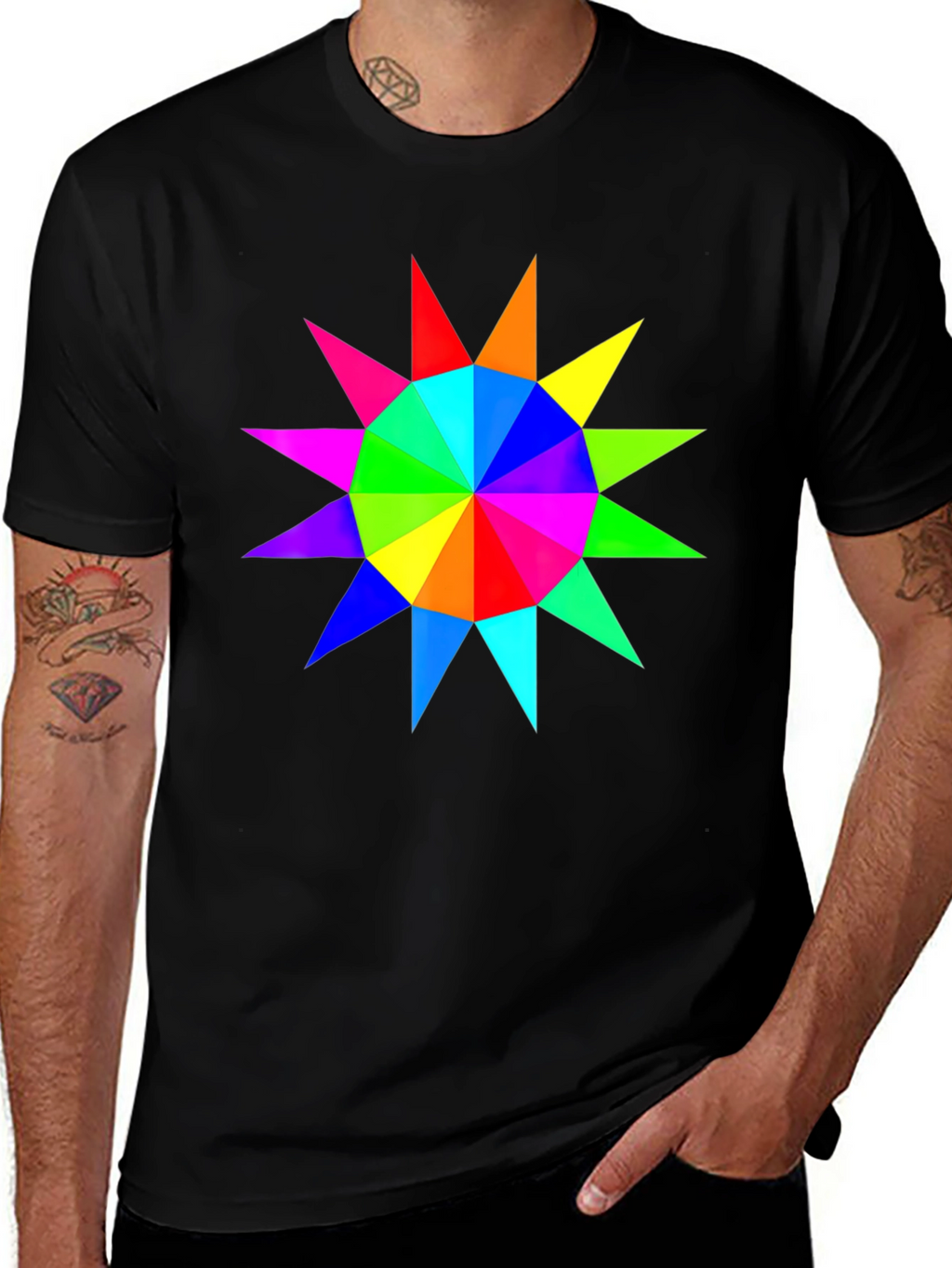 Rainbow Starburst Graphic Black T-Shirt
