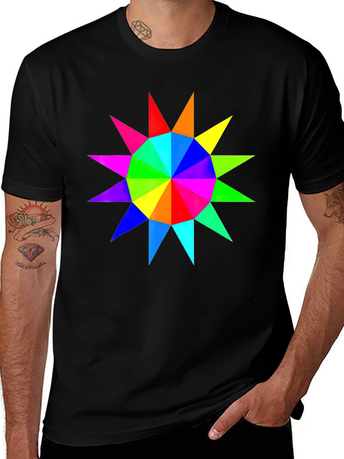 Rainbow Starburst Graphic Black T-Shirt